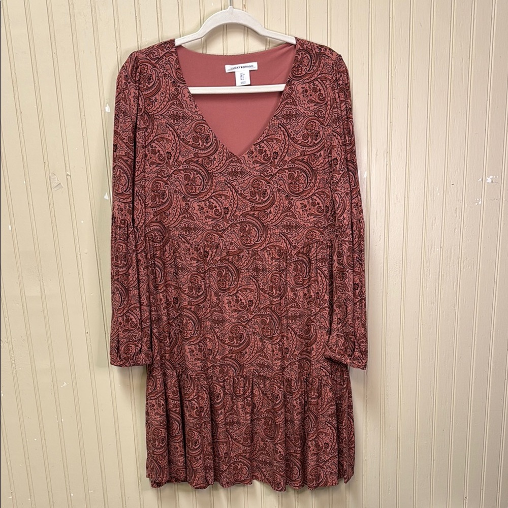 Lucky Brand Oversized Tiered SZ S Boho Festival, peasant sleeve, EUC